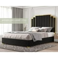 thumbnail image 4 of VanAcc King Size Bed Frame and Headboard, Upholstered Bed with Golden Plating Trim, Black, 4 of 7