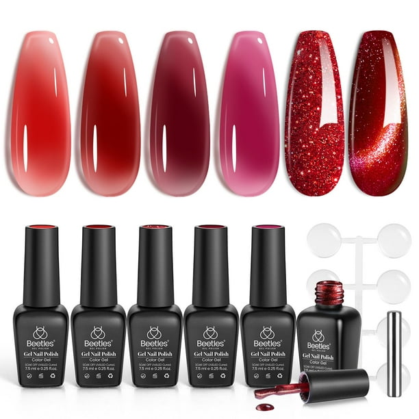 Esmalte de uñas Beetles Gel, juego de 6 colores con purpurina para ojos de gato, 7,5 ml