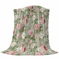 thumbnail image 6 of White Pink Flower Blanket Soft Cozy Warm Throw Blanket for Couch, Plush Fuzzy Flannel Fleece Blankets for Sofa, Shabby Chic Spring Vintage Leaf Green Bed Blankets Lightweight Gifts for Women, 50"x60", 6 of 9