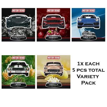 Motor Trend Assorted Variety 25 Pack Motorama Car Air Freshener - Long Lasting Odor Eliminator Swiss Formula Scent  Super Strength Deodorizer for Auto  Truck  Van and SUV (25 Pack - 5 Flavors  5 Each)