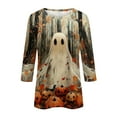 thumbnail image 4 of WTOBBY Women's Bat Element Print Round Neck 3/4 Sleeve Casual Top Halloween Themed Blouse for Fall Fashion and Seasonal Holiday Parties,Orange 2XL, 4 of 5