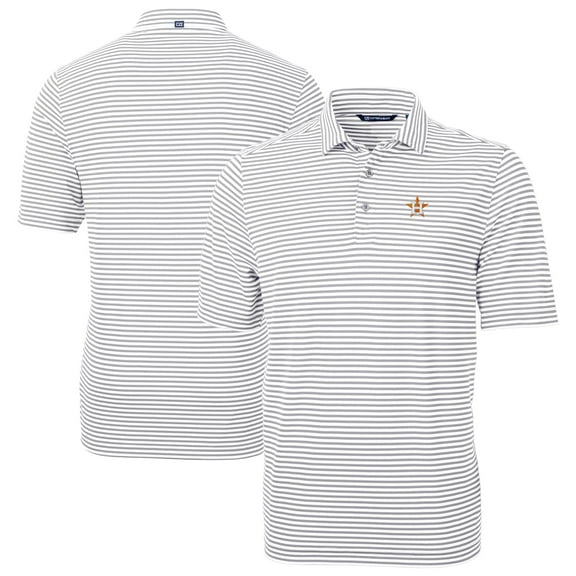 Men's Cutter & Buck Gray Houston Astros Virtue Eco Pique Stripe Recycled Polo