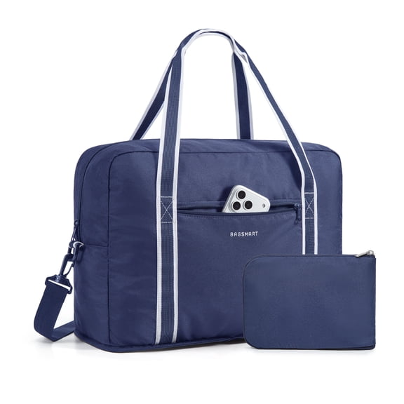 BAGSMART Foldable Travel Duffel Bag for Airline 18x14x8, Foldable Weekend Overnight Bag Tote Carry on Luggage, Unisex, Navy Blue