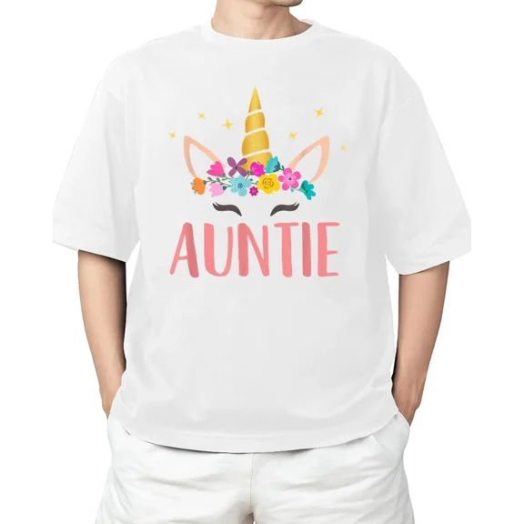 Auntie Unicorn Floral Birthday Matching T-Shirt Hot Unisex S-4XL