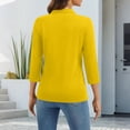 thumbnail image 3 of Iaqnaocc Tops for Women Trendy Casual 3/4 Sleeve Polo Shirts Solid Office Work Lapel Collar V-Neck Blouses Fashion Summer Clothes With Pocket Yellow XL, 3 of 5