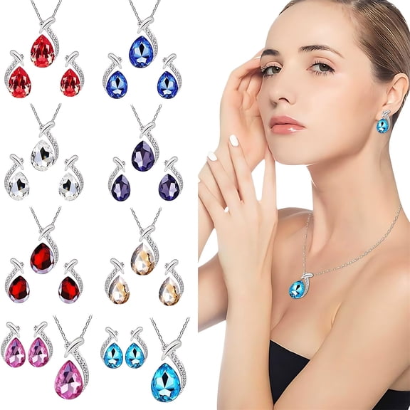Drop Water Fashion Women's Flash Drill Suit Pendant Earrings Necklace Necklaces Pendants Pendant Necklace Set Pendant Necklace Set