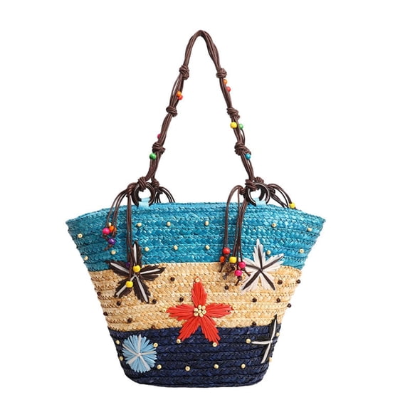 AJGRHE Crochet Beach Bag for Women - Woven Boho Purse Knitted Shoulder Bag for Summer Vacation Beachy Travel Pool Blue