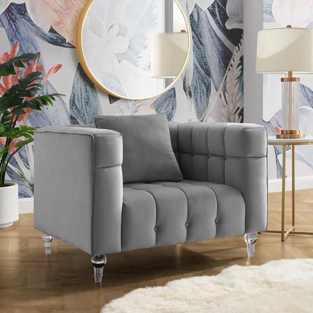 Inspired Home Fauteuil Club en Velours Bryan, Gris