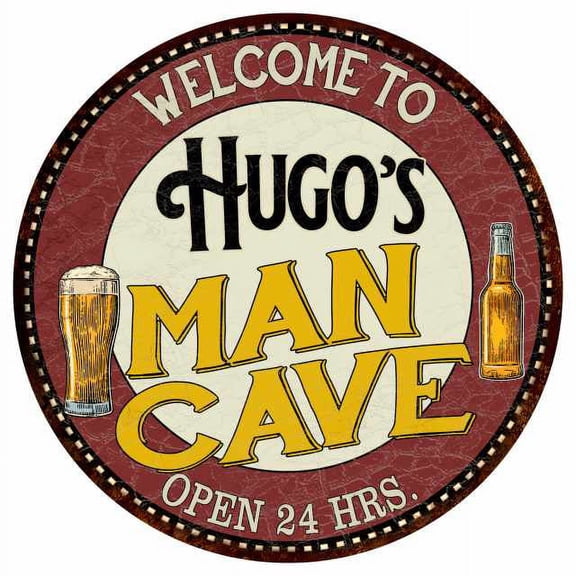 Hugo's Man Cave 14" Round Metal Sign Kitchen Bar Wall Decor 100140035065
