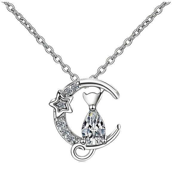 Cat on Moon Necklace for Women Kitten Pendant and Chain Cubic Zirconia Ginger Lyne Collection