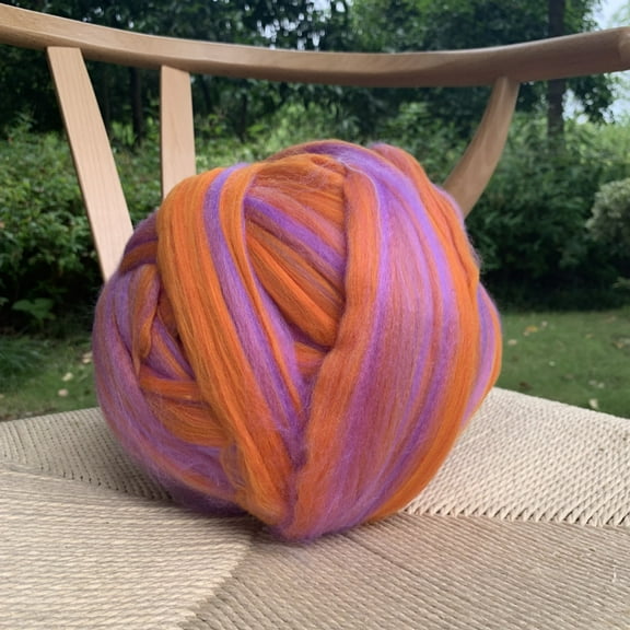 XmhyTop 100g Wool Roving Yarn, Fiber Roving Wool Top, Wool Felting Supplies, Chunky Yarn, Spinning Wool Roving for Needle Felting Wet Felting DIY Hand Spinning ,Orange and Purple