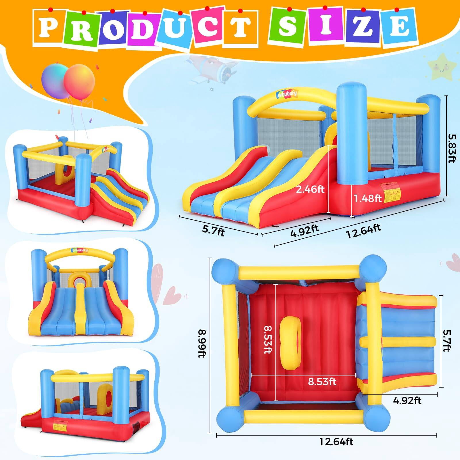 Adnoom Bounce House with Double Slides, Large Bounce House and Obstacle Course, Kid Bounce Castle with 370W Blower, Inflatable Bounce House for 3~4 Kids, Indoor & Outdoor