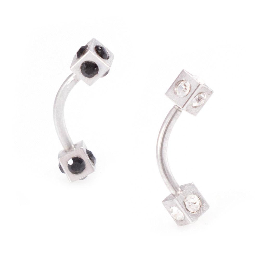 Eyebrow Piercing Jewelry Curved Barbell with Multiple Cz Gems Square Design