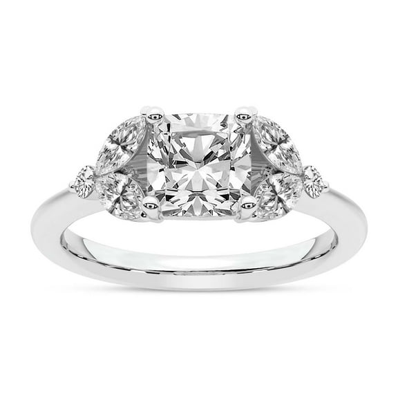 IGI Certified 1 Carat Cushion Shape Lab Grown Diamond Engagement Ring | 14K White Gold | Beatrice Marquise Side Stone Diamond Ring | FG-VS1-VS2 Quality Friendly Diamonds
