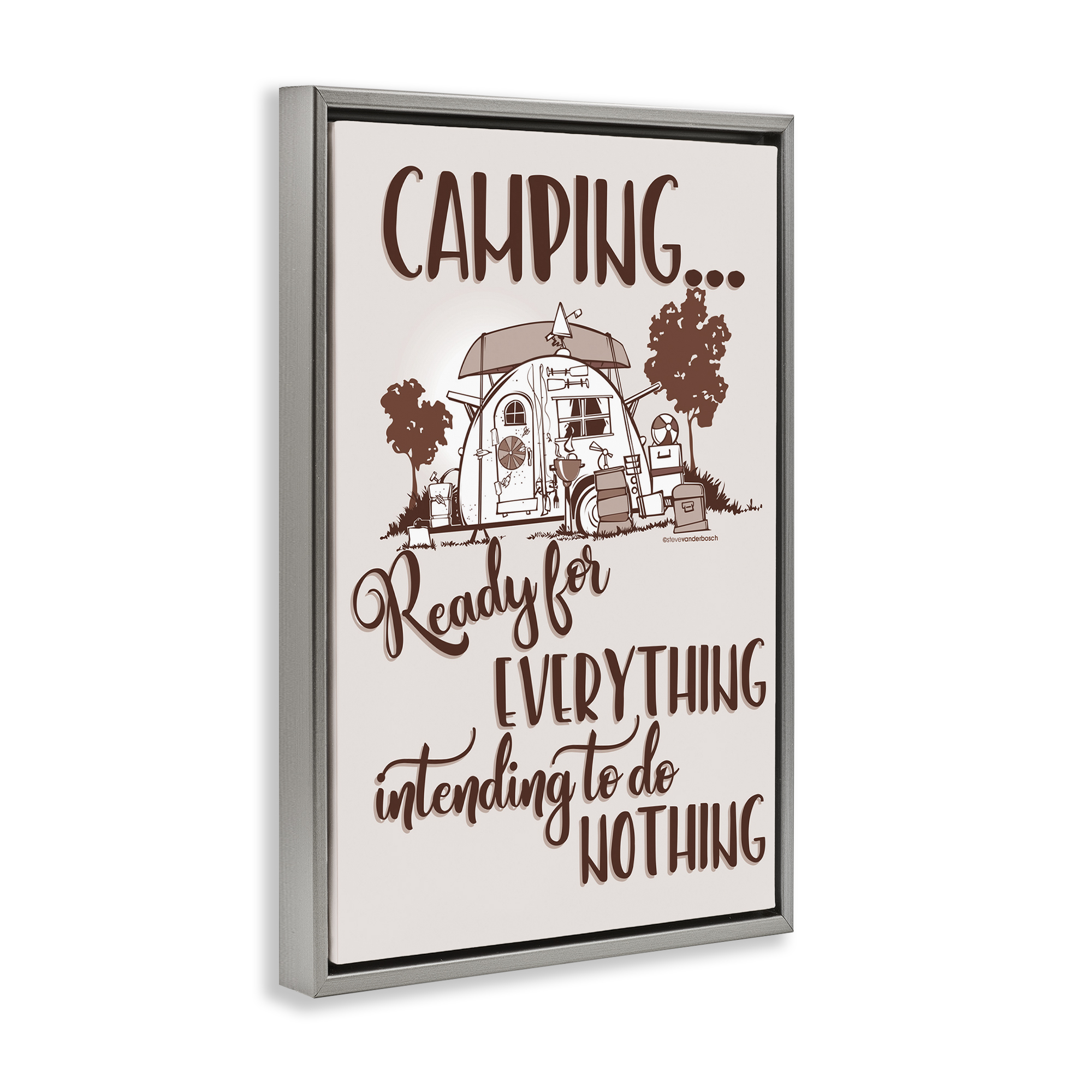 Stupell Industries Everything & Nothing Camping Landscape Painting Gray Floater Framed Art Print Wall Art, 17 x 25