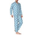 thumbnail image 2 of Balery Blue Fish Scale Texture Pijama para Hombre de Dos Piezas con Manga Larga, Conjunto de Dormir y Descanso Suave con Bolsillos-Small, 2 of 7