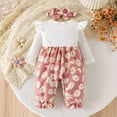 thumbnail image 4 of DHFJKG Baby Girls Winter Clothes Jumpsuit Ribbed Long Sleeve Floral Print Bowknot Onesie With Hairband 2 Piece Outfit Soft For Lovely One-Pieces, 4 of 7