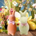thumbnail image 4 of CoreLiving Flocked Bunny Figurines for Easter Decor Spring Rabbit Statue with Bow Tie 5.9 Inches Table Centerpieces for Home Office Mantel Decoration, 4 of 6