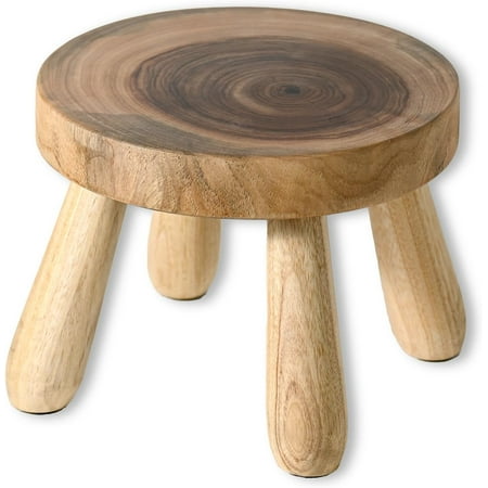 Small Short Solid Wood Step Stool, Natural Growth Ring Wood Stool for Adults, Kids and Toddlers, Simple Minimalist Riser for Plants and Home Décor