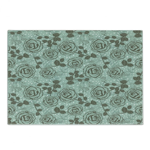 Floral Cutting Board, Romantic Season Inspirations with Roses Birds on Tree Branches Summer Design, Decorative Tempered Glass Cutting and Serving Board, Small Size, Seafoam Sage Green, by Ambesonne