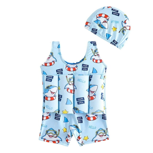 TIWEKE Toddler Swimsuit,Boys Buoyancy Swimsuit for Learning Swimming Training Sleeveless Rash Guard with Flotation Aid 4-8 Years