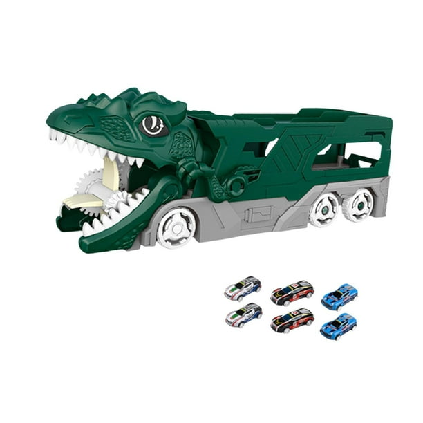 Camión de transporte de dinosaurios de juguete, juguete educativo interactivo con sonido y luz. Verde