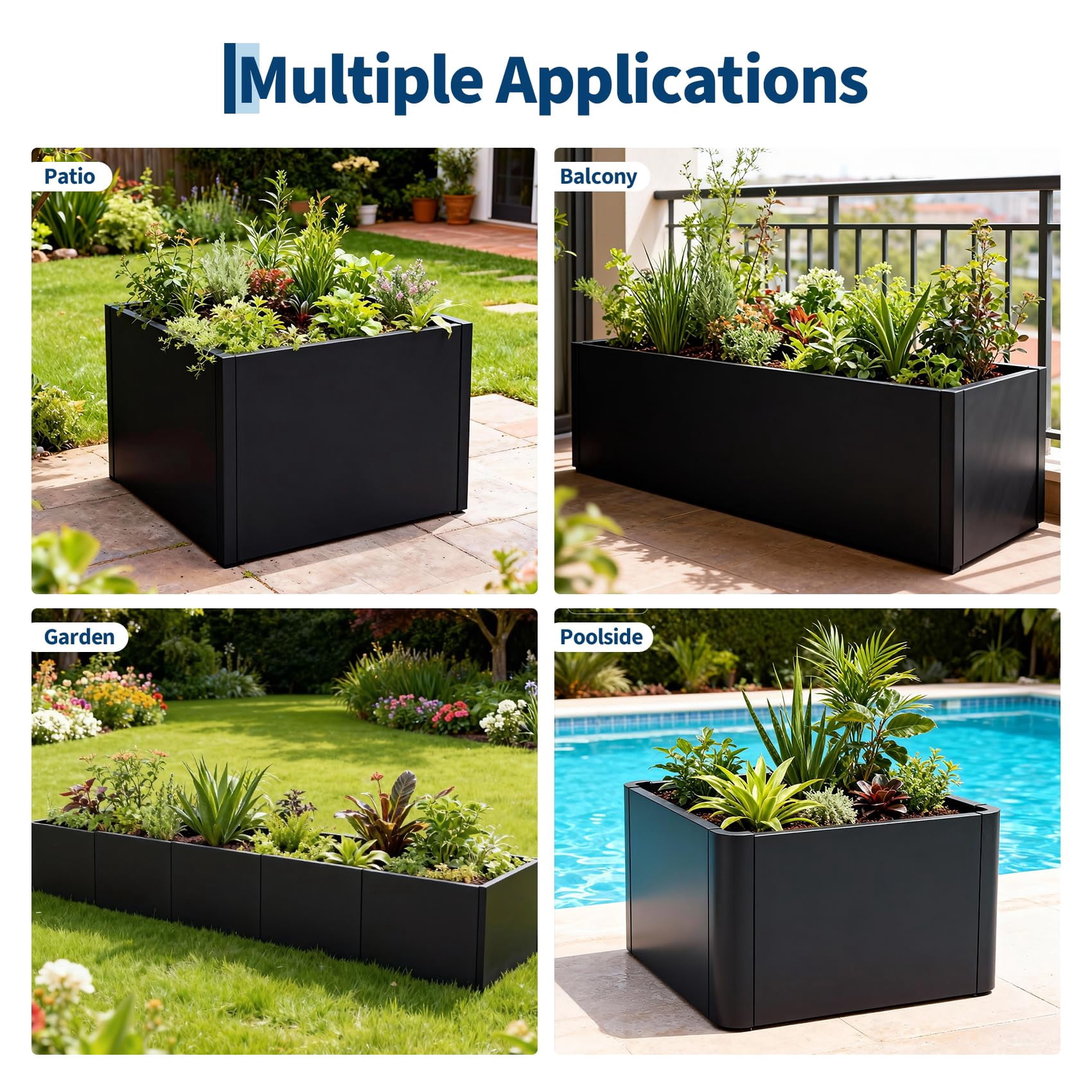 Extra Long Metal Planter Box with Drainage Holes，Home Outdoor Raised Garden Bed, Heavy Duty Steel Rectangular Planter