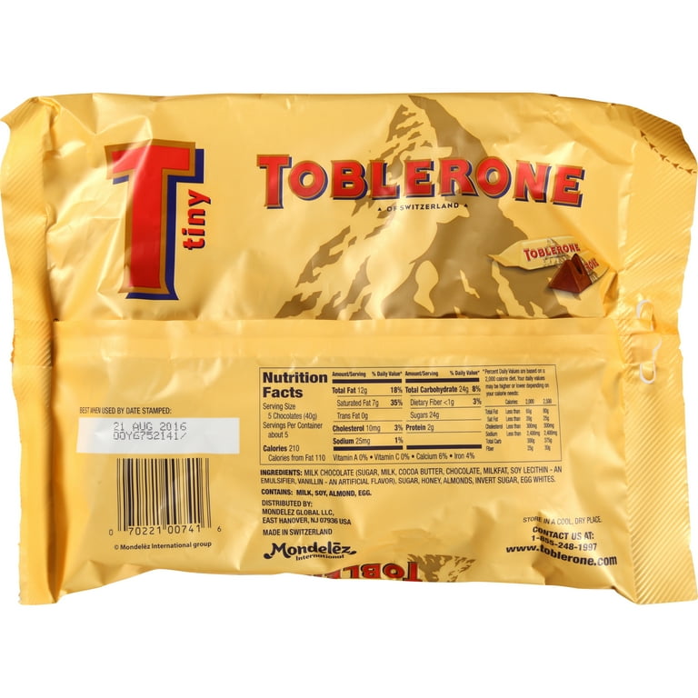 Toblerone Tiny Swiss Milk Chocolate Candy Bars with Honey and Almond  Nougat, 7.05 oz Bag