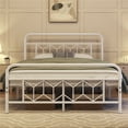 thumbnail image 2 of Fullfurnique Vintage Metal Platform Bed Frame with Diamond Pattern Headboard, Full, White, 2 of 9