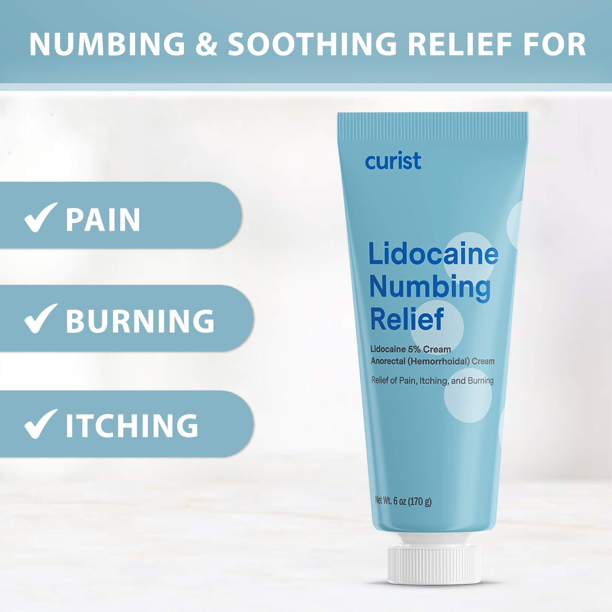 Curist Lidocaine 5% Cream - 12 oz (2 Pack) | Pain Relief Numbing Cream 5% Lidocaine for Hemorroids