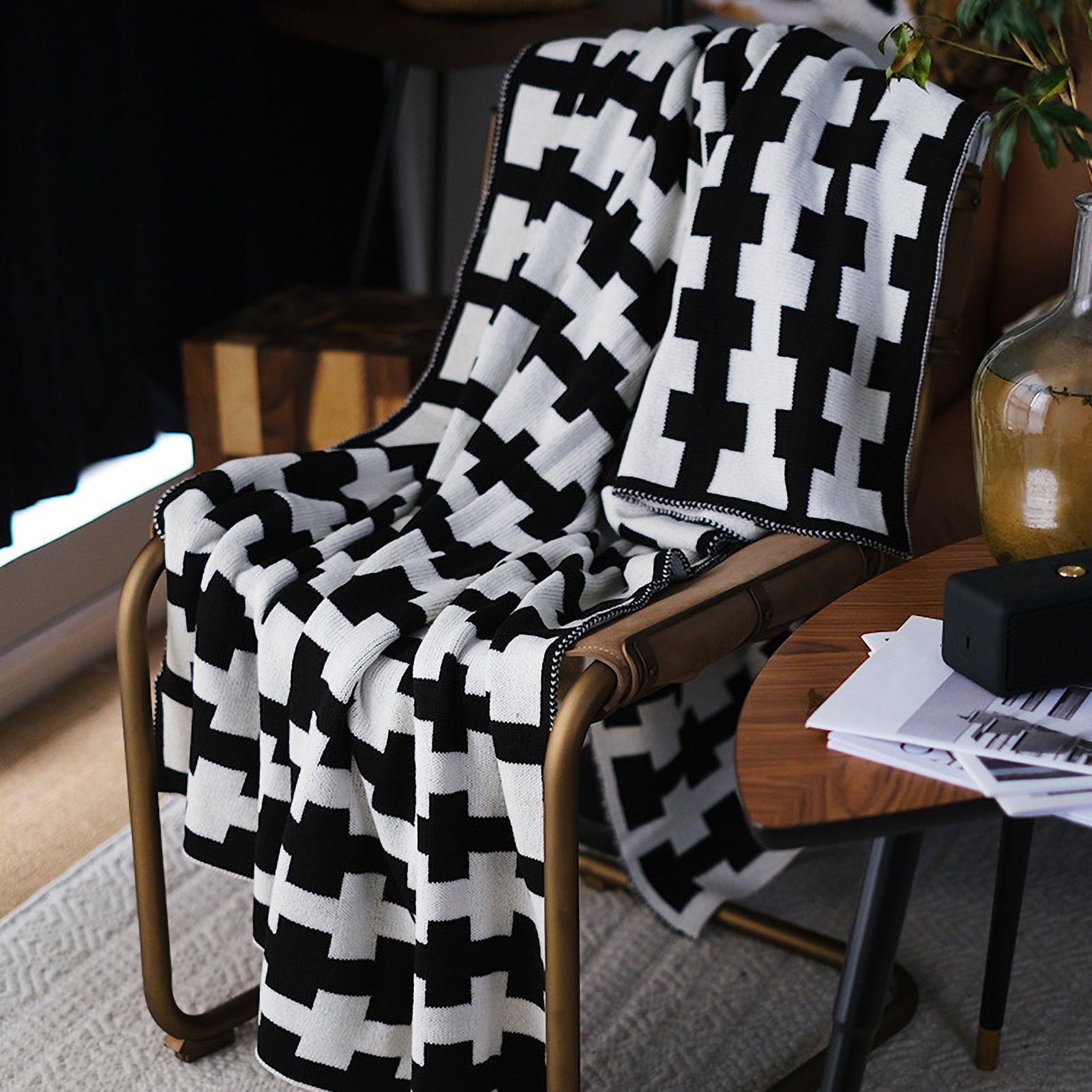 Generic Black White Mix Color Throw Blanket Knitted Blanket Sofa Blanket Wool Blanket Air Conditioner Wool Blanket Soft Throw Blanket Warm Cozy Ligh