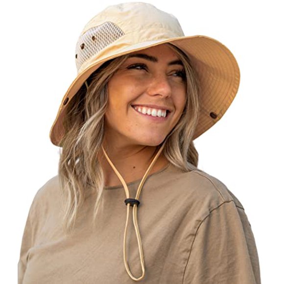 GearTOP Chapeaux de Pêche pour Hommes et Femmes Protection Solaire, Chapeau de Camping Bob avec Cordons (Kaki)