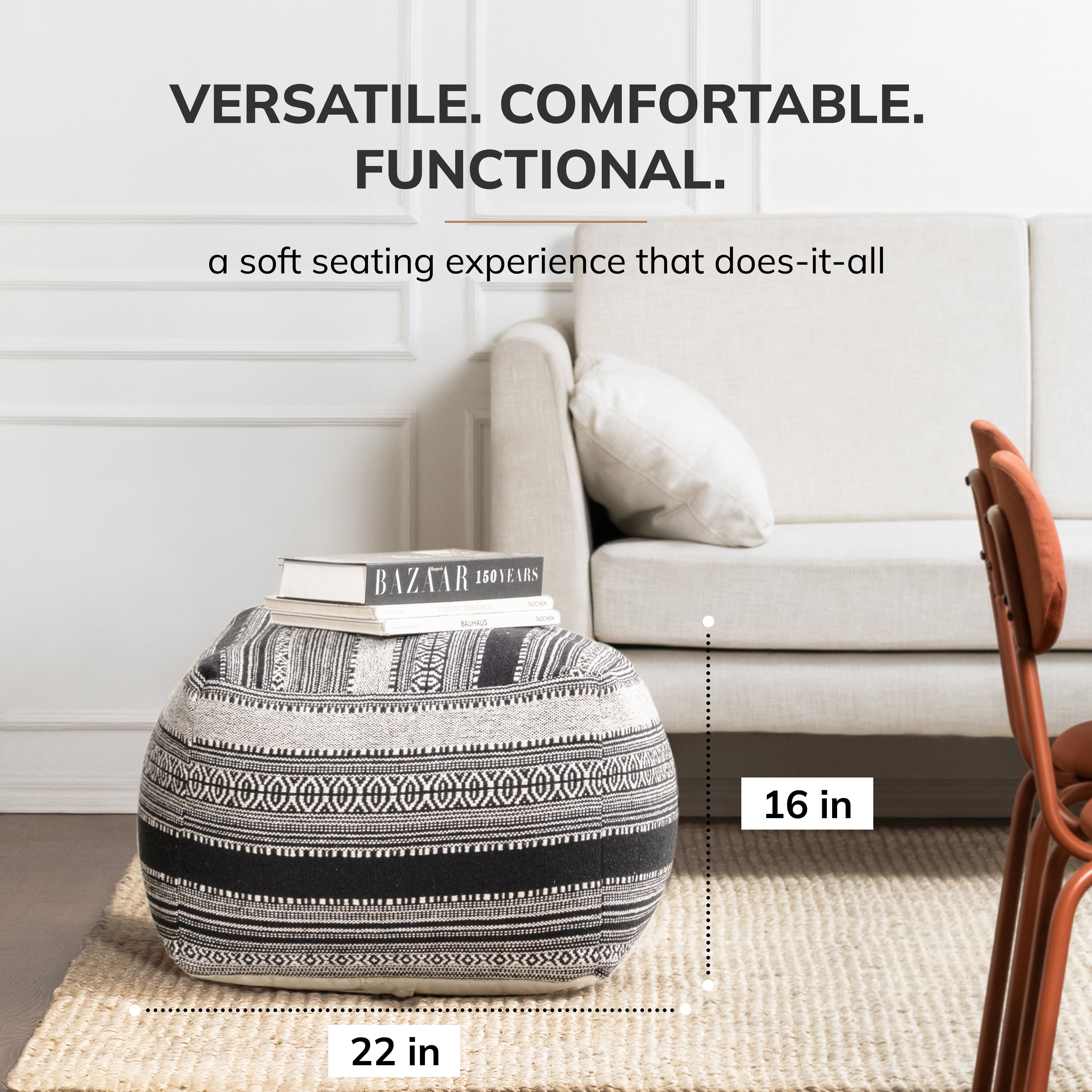 Anji Mountain Wydown 22" Square Pouf Ottoman Black & Ivory