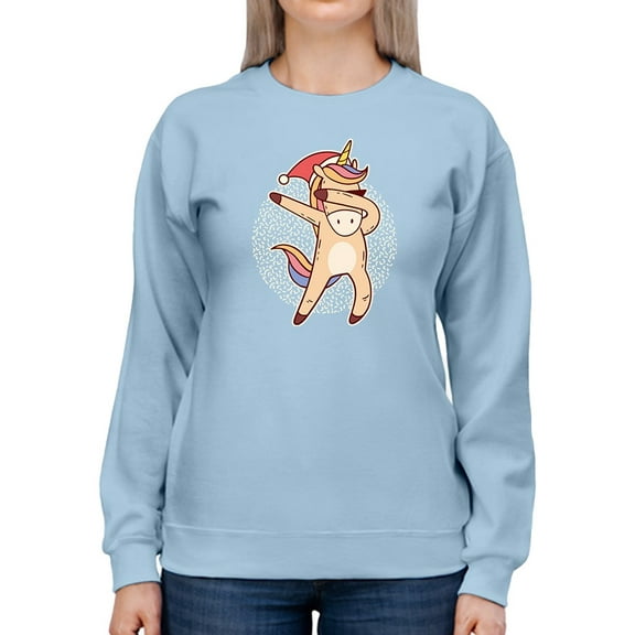 Dabbing Christmas Unicorn Women Sweatshirt, Female Medium