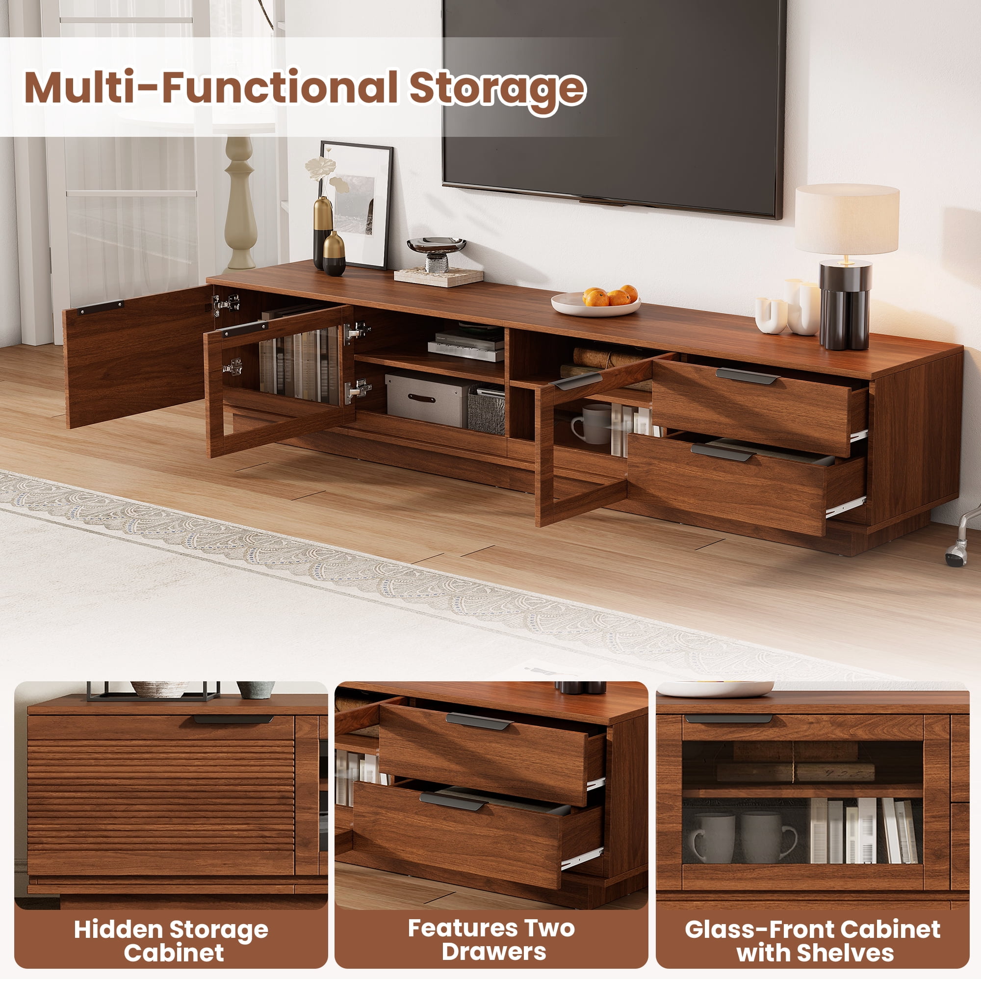 Homy Casa Television Console, Modern TV Stand Media Cabinet with Storage for Home