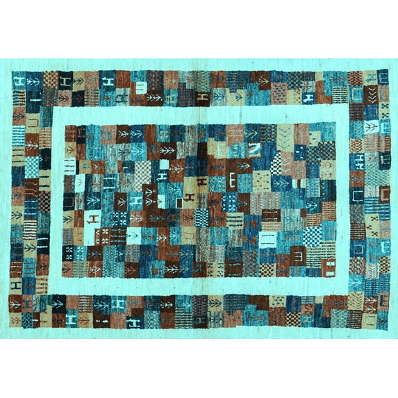 Ahgly Company Indoor Rectangle Abstract Light Blue Contemporary Area Rugs, 4' x 6'