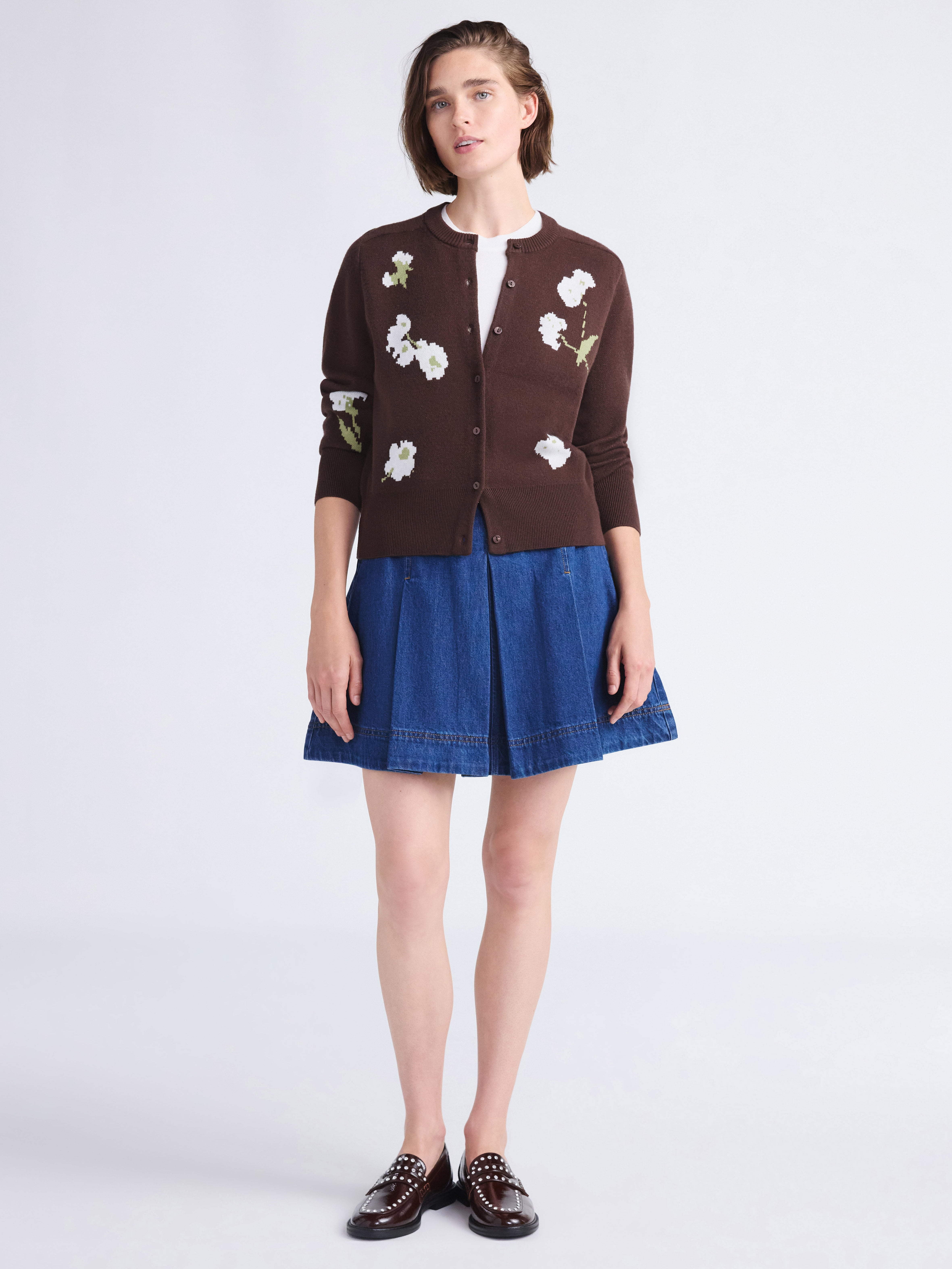 Free Assembly Women's and Women's Plus Floral Jacquard Shrunken Cardigan Sweater, Midweight, Sizes XS-XXL