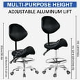 thumbnail image 2 of Saddle Stool Chair, Dental Saddle Stool(400LBS) with Back Support and Rolling Saddle, Hydraulic Lifting Height Adjustable for Clinic Dentist Spa Massage Salons (Black), 2 of 9