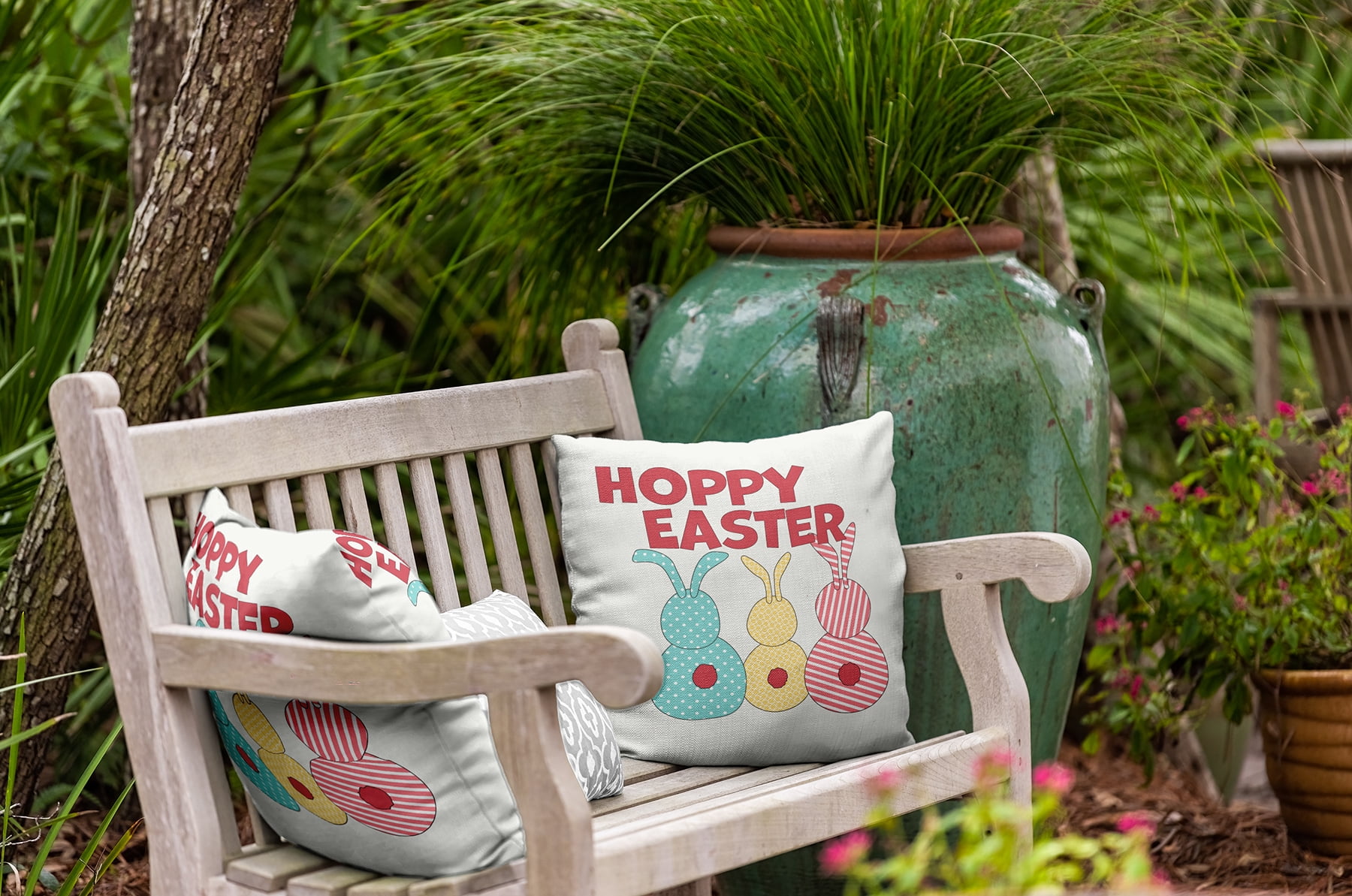 16" x 16" Simply Daisy Hoppy Easter Indoor/Outdoor Pillow, White Qty 1