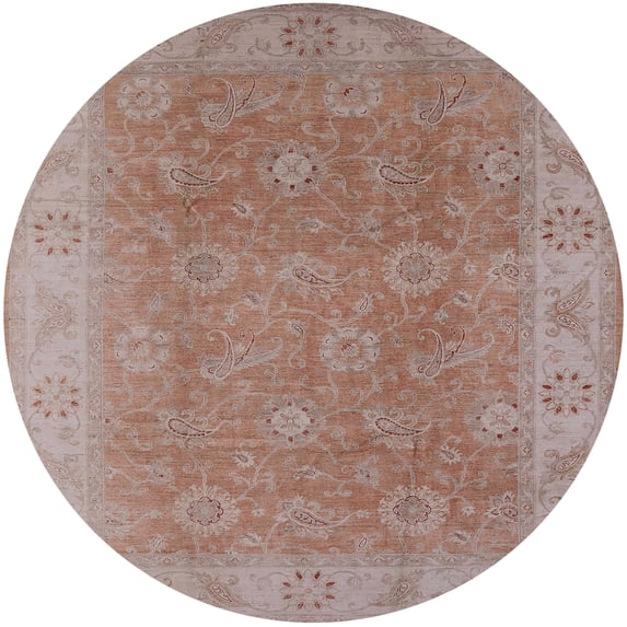 Ahgly Company Machine Washable Indoor Round Industrial Modern Khaki Rose Pink Area Rugs, 7' Round
