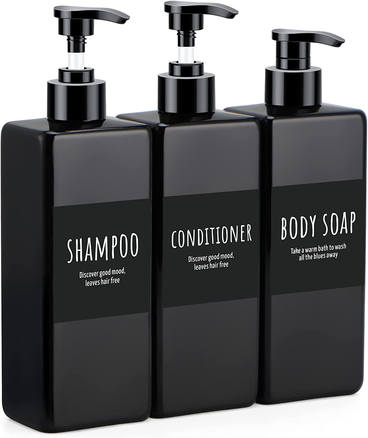 Segbeauty Shampoo Bottles, 3pcs 16.9oz Empty Refillable Pump Dispenser with Labels, 500ml Plastic Reusable Press Lotion Containers for Bathroom Hotel Liquid Soap Body Wash Hand Soap Conditioner Clear