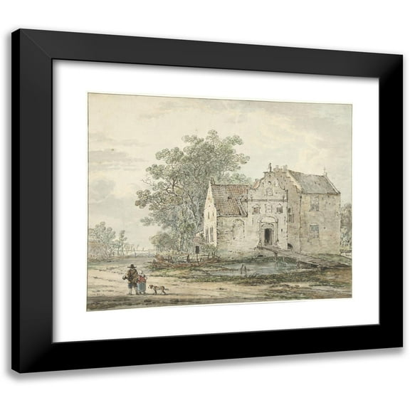 Jacob van Strij 14x12 Black Modern Framed Museum Art Print Titled - Ijzendoorn Castle in De Betuwe (1766 - 1815)