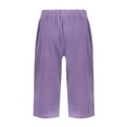 thumbnail image 5 of Bermuda Shorts for Women Knee Length Elastic Waist Long Wide Leg Linen Shorts Comfy Beach Capri Pants with Pockets Purple L, 5 of 5