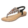 thumbnail image 2 of IUJSOY Flip Flops for Women Bohemian Rhinestone Gladiator Sandals Elastic Ankle Strap Flats Shoes, 2 of 9