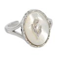 thumbnail image 1 of Anillo abierto de tulipán con concha de fritillaria ovalada geométrica en plata esterlina para mujer, 1 of 5