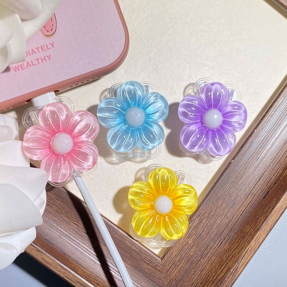 Tianyeda Charging Cord Protector Cable Chomper 4pcs Flower Pattern