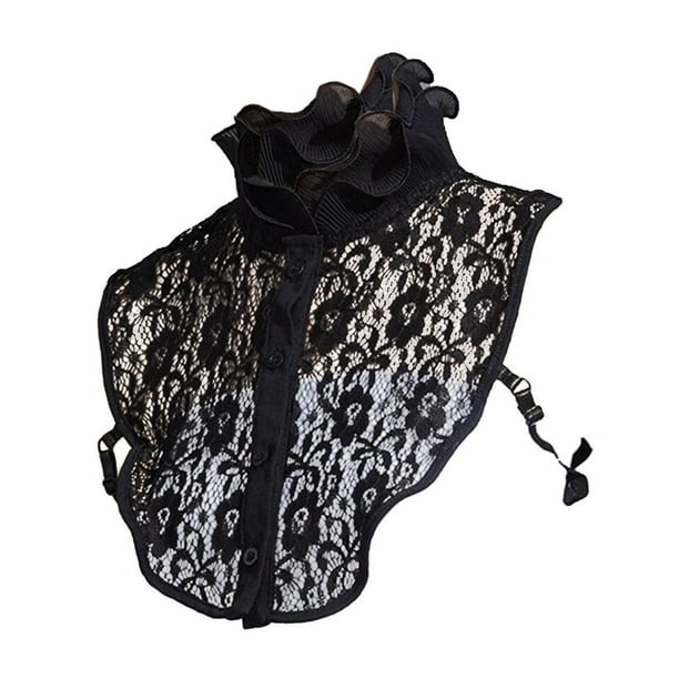 Collar falso, cuello falso de encaje de encaje para mujeres para atuendos, suéter, camisas Negro