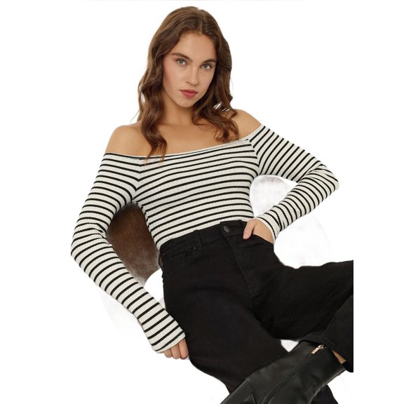 Off Shoulder Striped Blouse
