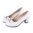 thumbnail image 4 of hoksml Women's Bow Accent Block Heel Pumps, Round Toe PU Leather Dress Shoes for Work Party Wear Black Beige White, 4 of 9