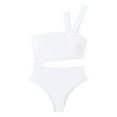 thumbnail image 4 of TODOZO One Piece Swimsuit Women Tummy Control Women's One- Piece Swimsuit Solid Color One Shoulder High Waist Swimsuit Halter Bathing Suit Slimming Hollow Out Swimwear White M, 4 of 5